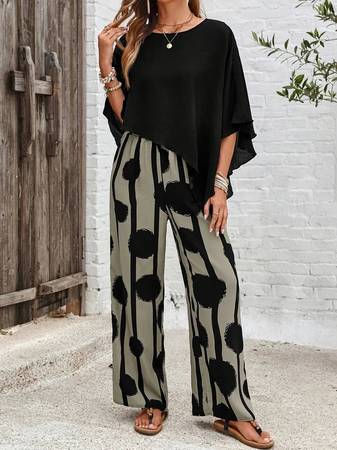 Lorraine — Asymmetric Top &amp; Printed Trouser Set
