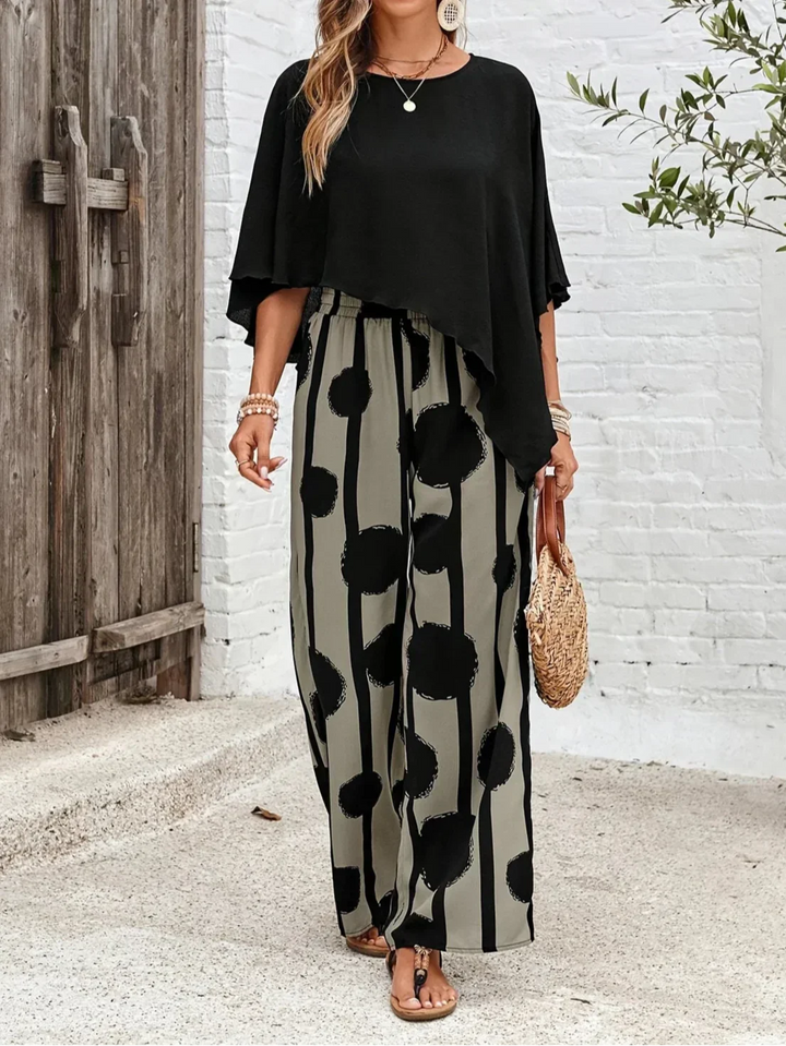 Lorraine — Asymmetric Top &amp; Printed Trouser Set