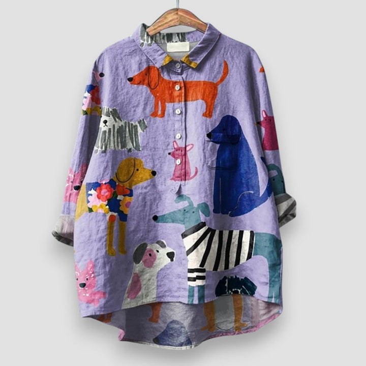 Henrietta Rose — Dog Print Button Blouse