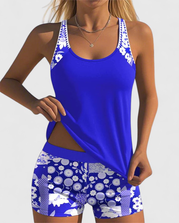 Gina — Floral Scoop-Neck Tankini Set