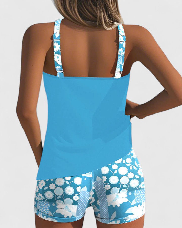 Gina — Floral Scoop-Neck Tankini Set