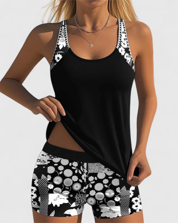 Gina — Floral Scoop-Neck Tankini Set