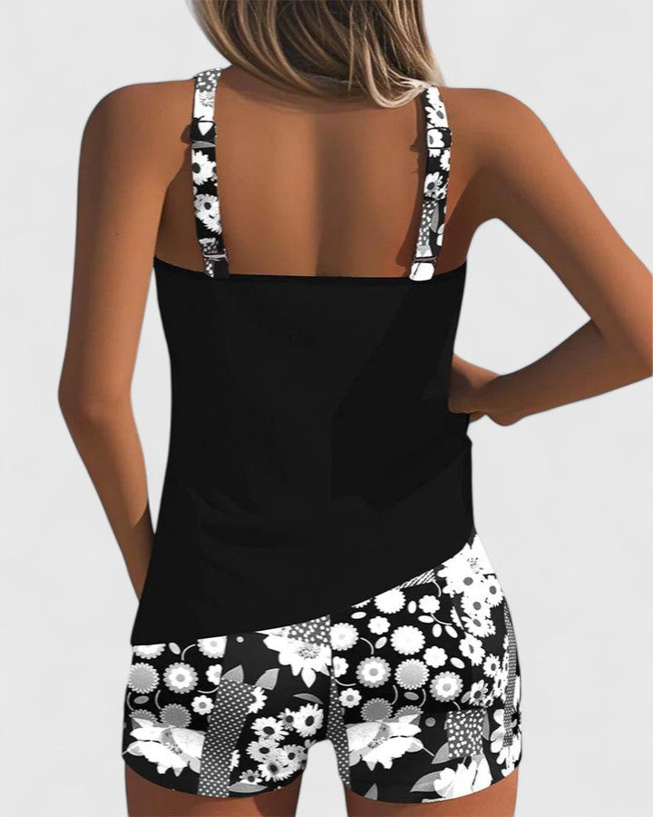 Gina — Floral Scoop-Neck Tankini Set