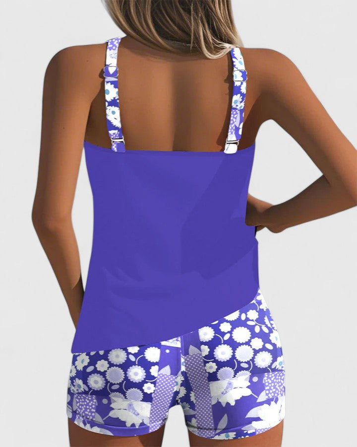 Gina — Floral Scoop-Neck Tankini Set