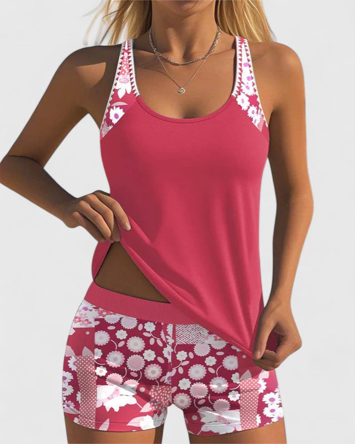 Gina — Floral Scoop-Neck Tankini Set