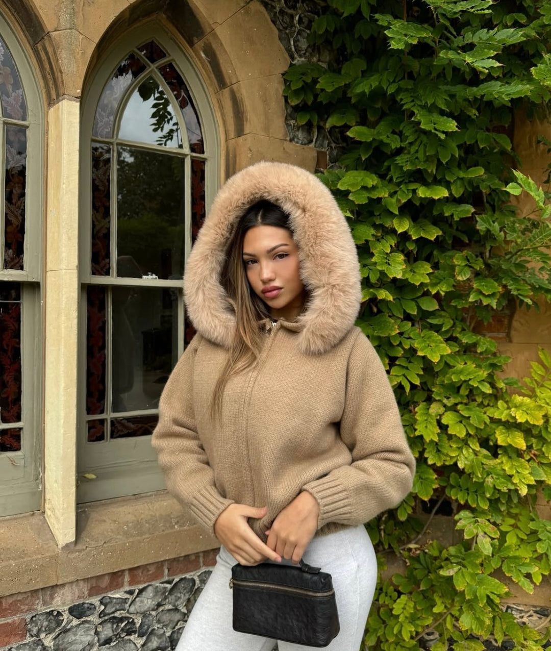 Katrin — Women’s Hooded Faux Fur Zip Knit Jacket