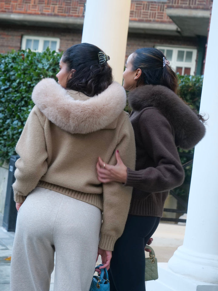 Katrin — Women’s Hooded Faux Fur Zip Knit Jacket