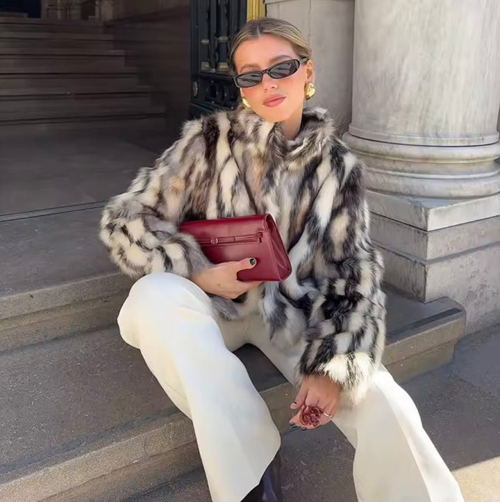 Giulia — Women’s Faux Fur Animal Print Coat