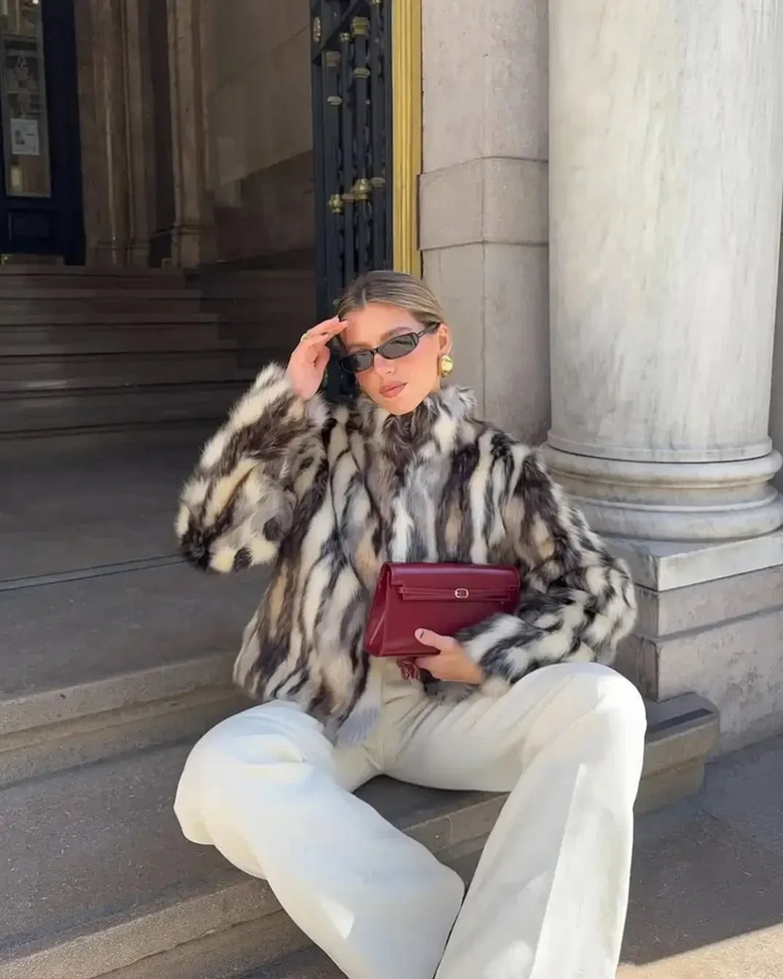 Giulia — Women’s Faux Fur Animal Print Coat