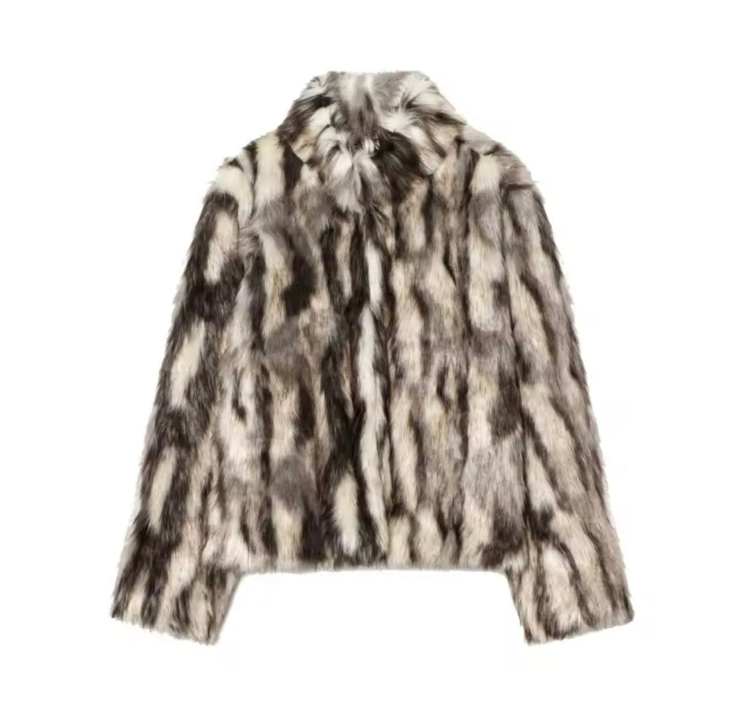 Giulia — Women’s Faux Fur Animal Print Coat