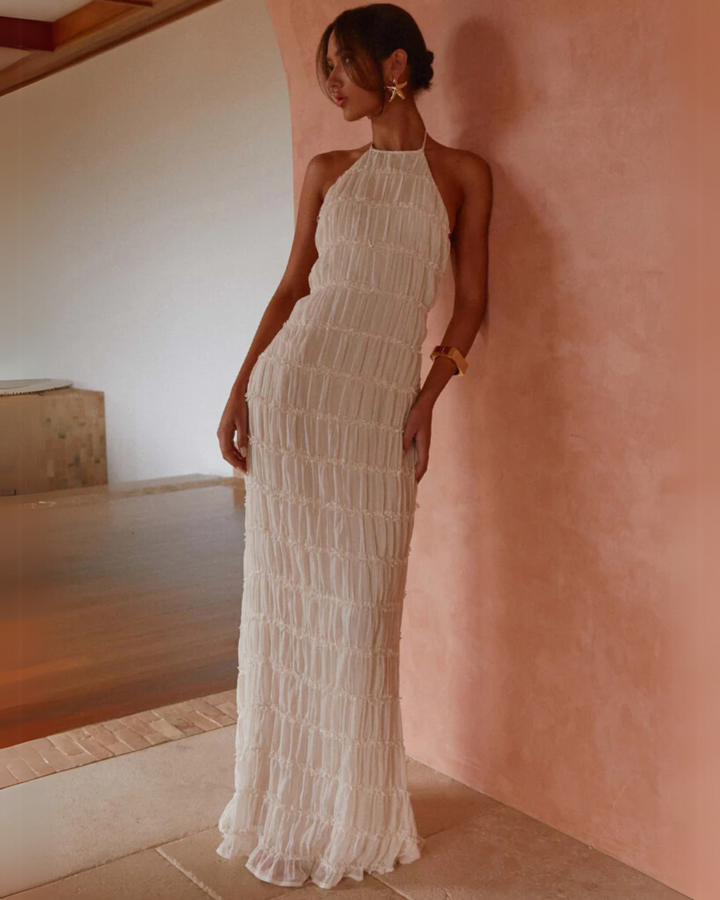 Greta — Sculpted-Texture Backless Maxi