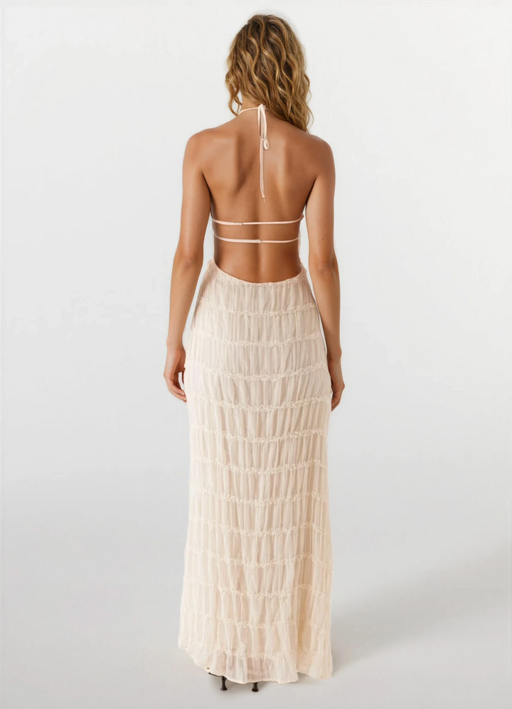 Greta — Sculpted-Texture Backless Maxi