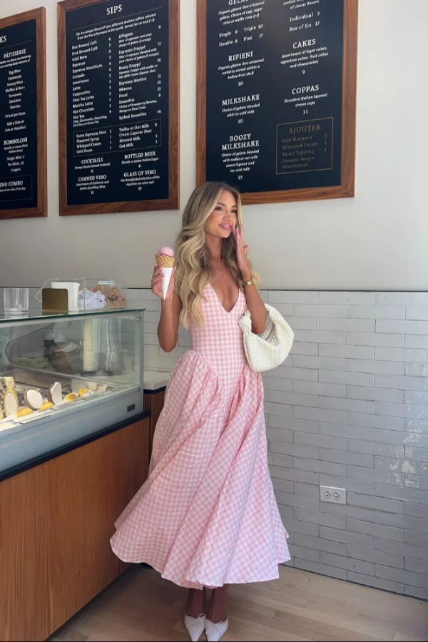 Liora — Gingham Halter Midi Dress