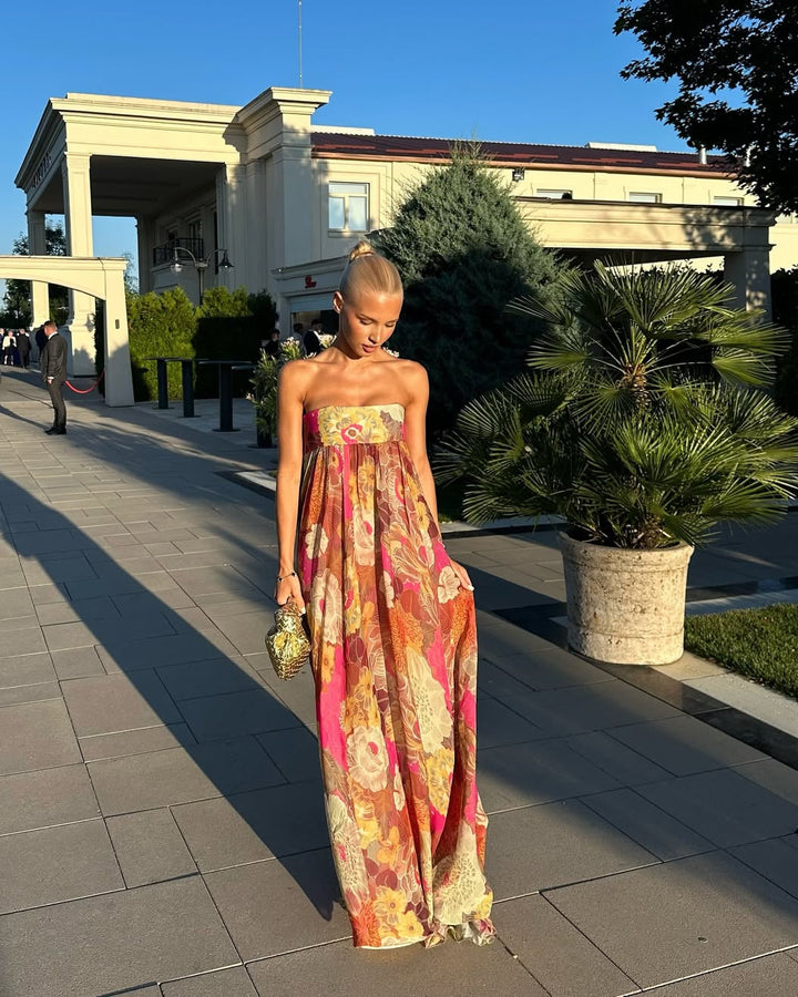 Maelynn — Floral Strapless Wedding Guest Maxi