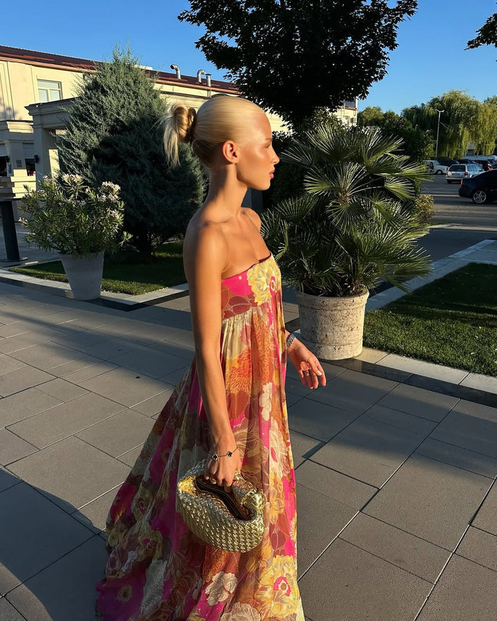 Maelynn — Floral Strapless Wedding Guest Maxi