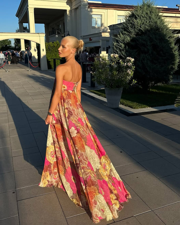 Maelynn — Floral Strapless Wedding Guest Maxi