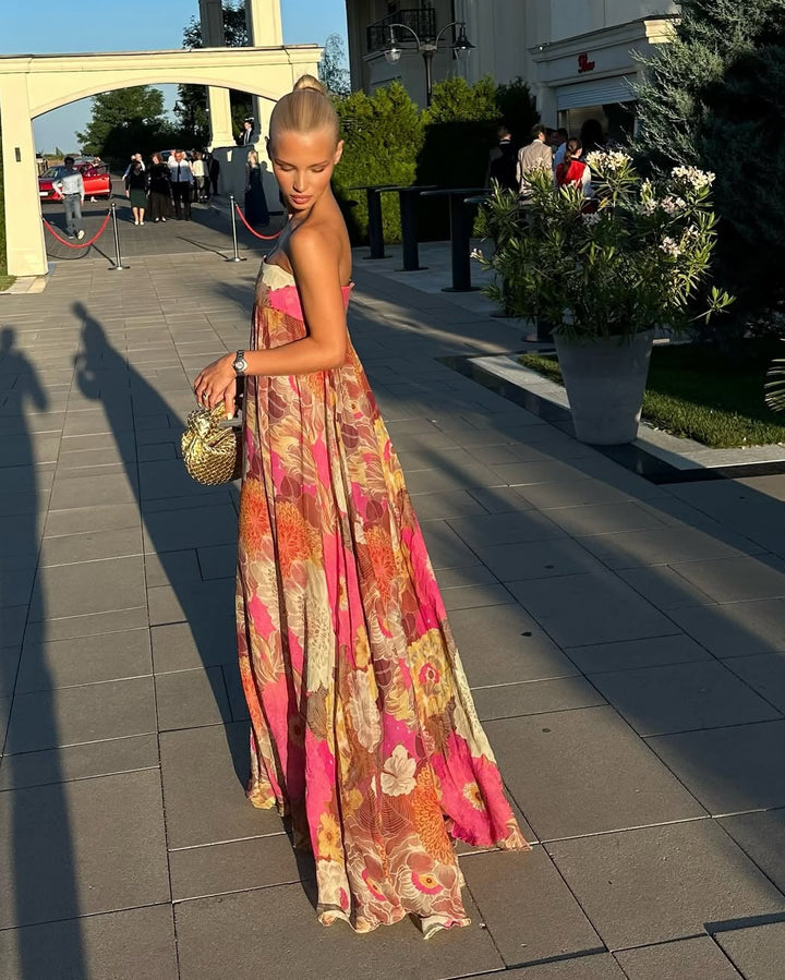 Maelynn — Floral Strapless Wedding Guest Maxi
