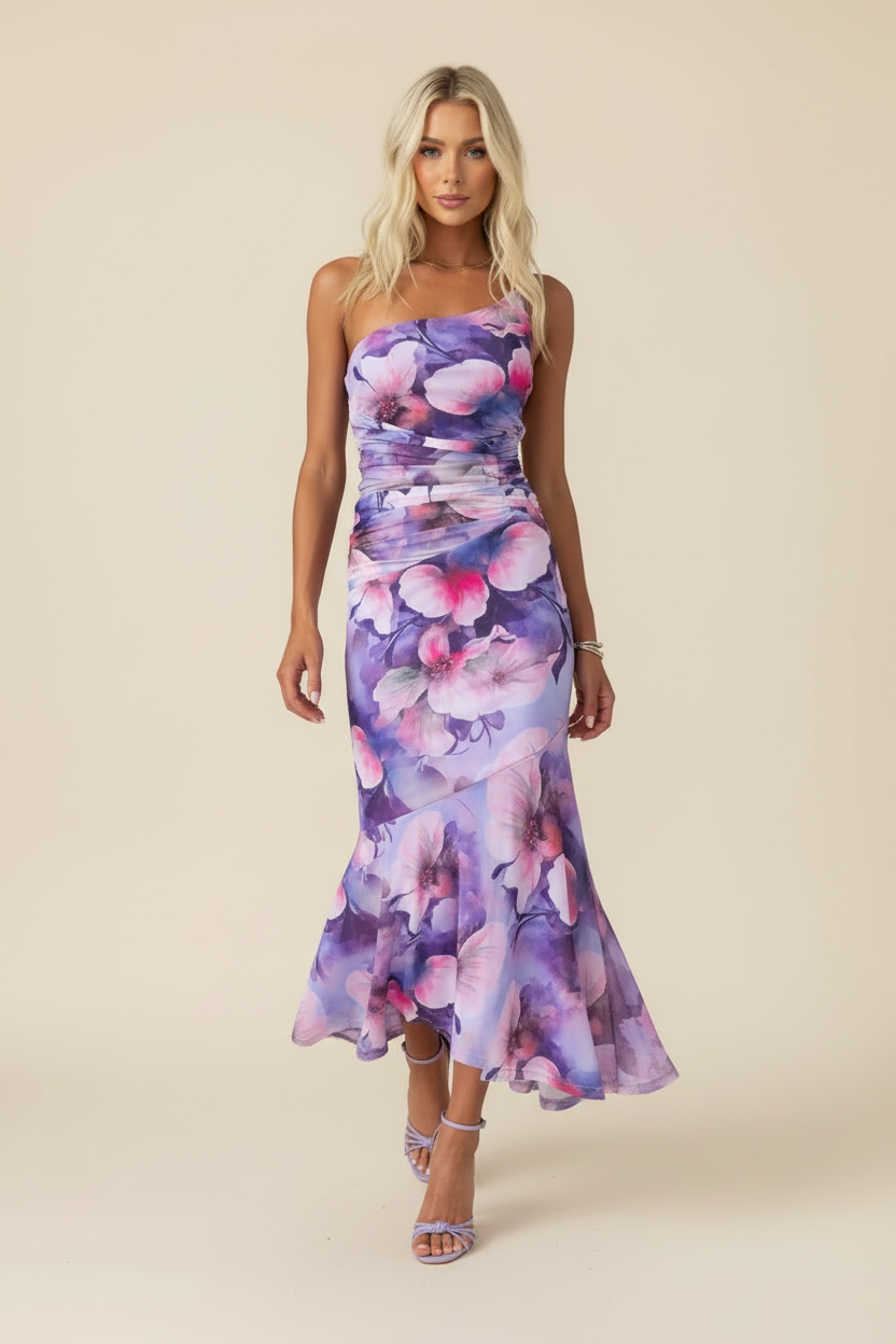 Marissa — One-Shoulder Floral Wedding Guest Maxi