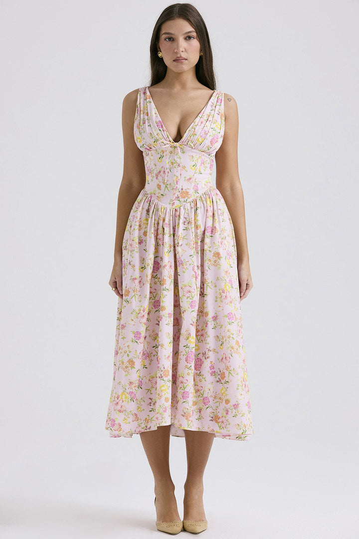 Michelle — Floral Sleeveless Midi Dress