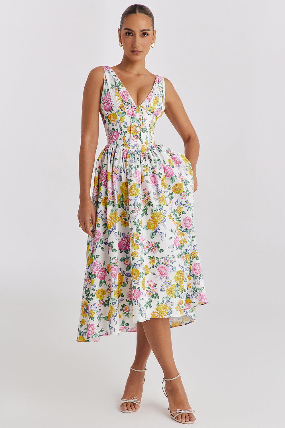 Michelle — Floral Sleeveless Midi Dress