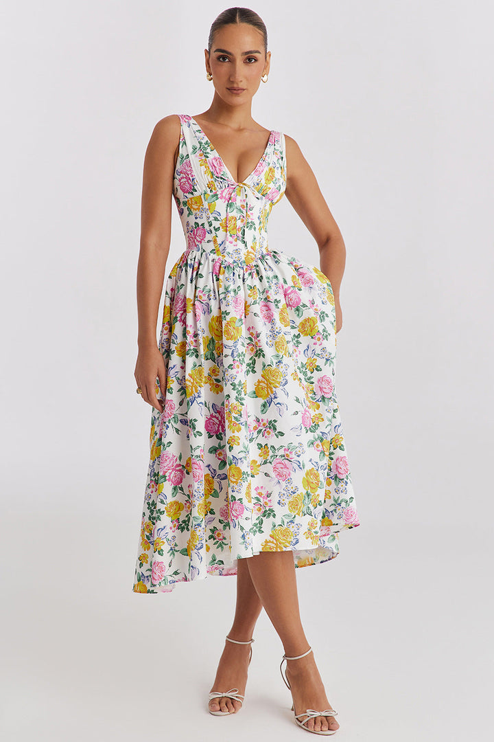 Michelle — Floral Sleeveless Midi Dress