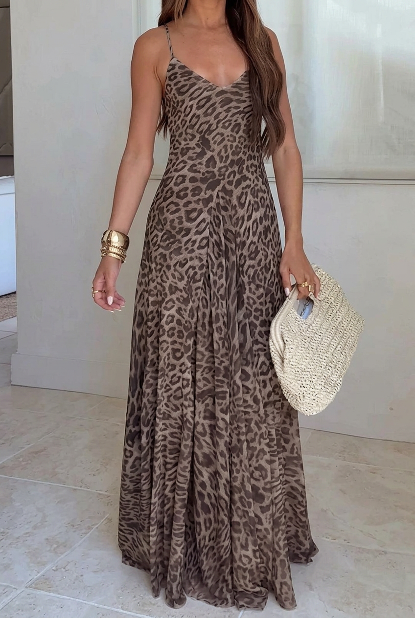 Pixie — Leopard-Print Strappy Maxi
