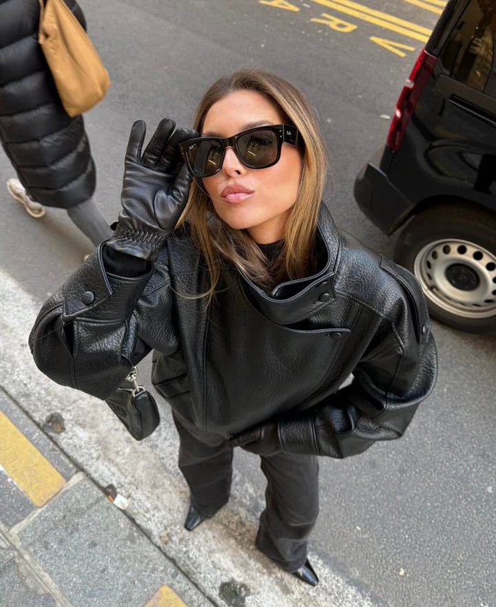 Jutta — Women’s Oversized Faux Leather Biker Jacket