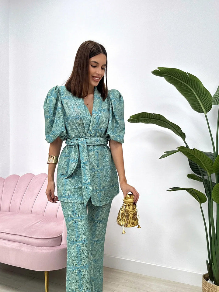Ella — Puff-Sleeve Co-Ord Trouser Set