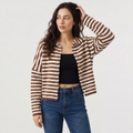 Women's Striped Collared Button-Front Knit Cardigan — Mireille