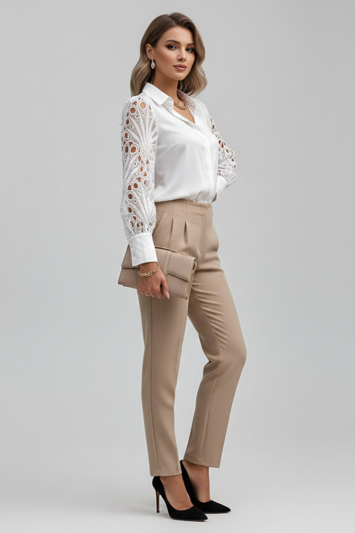 Dorothy — Lace-Sleeve Collared Blouse