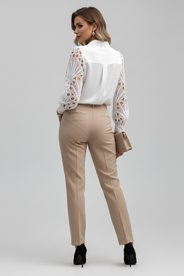 Dorothy — Lace-Sleeve Collared Blouse