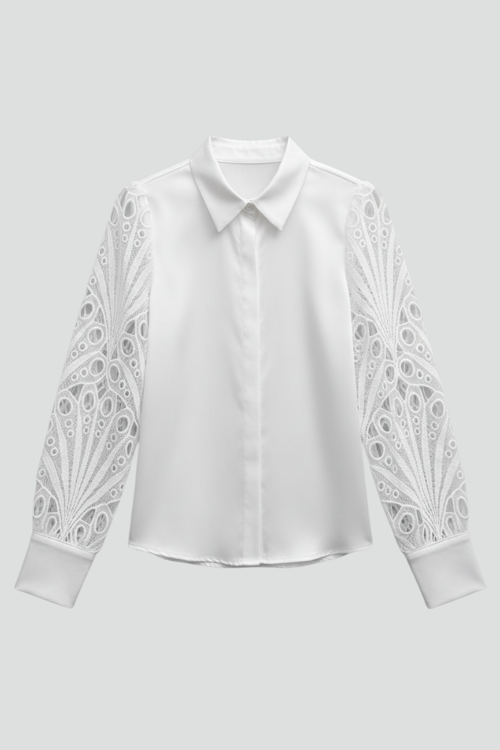 Dorothy — Lace-Sleeve Collared Blouse