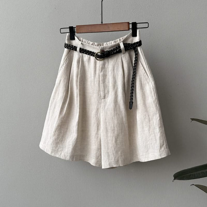 Wren — High-Waisted Pleated Linen Shorts