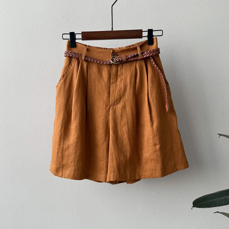 Wren — High-Waisted Pleated Linen Shorts