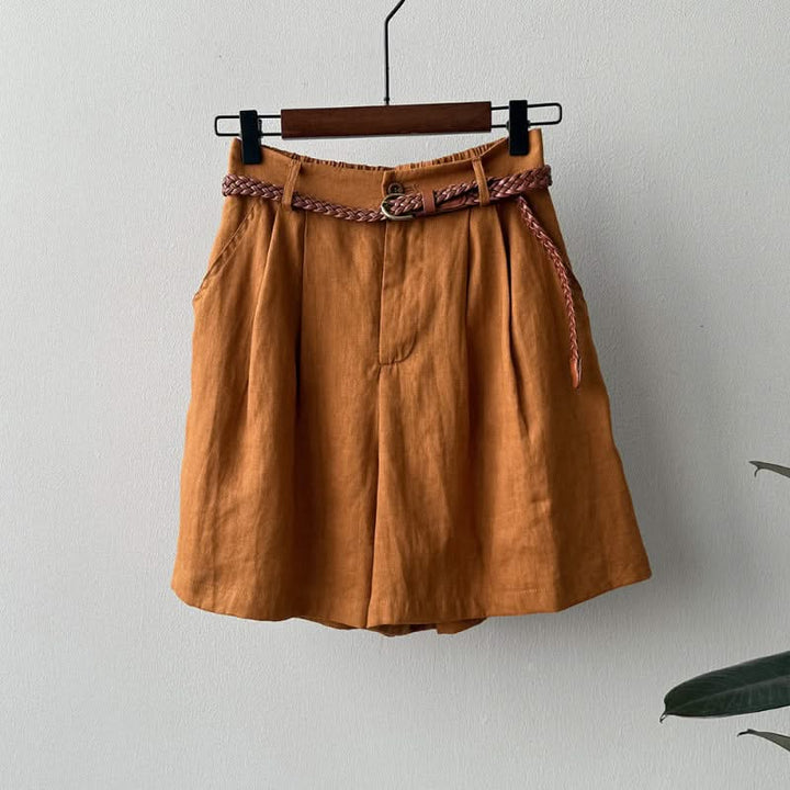 Wren — High-Waisted Pleated Linen Shorts
