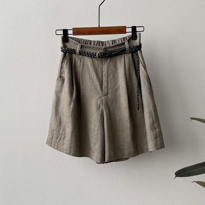 Wren — High-Waisted Pleated Linen Shorts