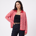 Women's Striped Collared Button-Front Knit Cardigan — Mireille