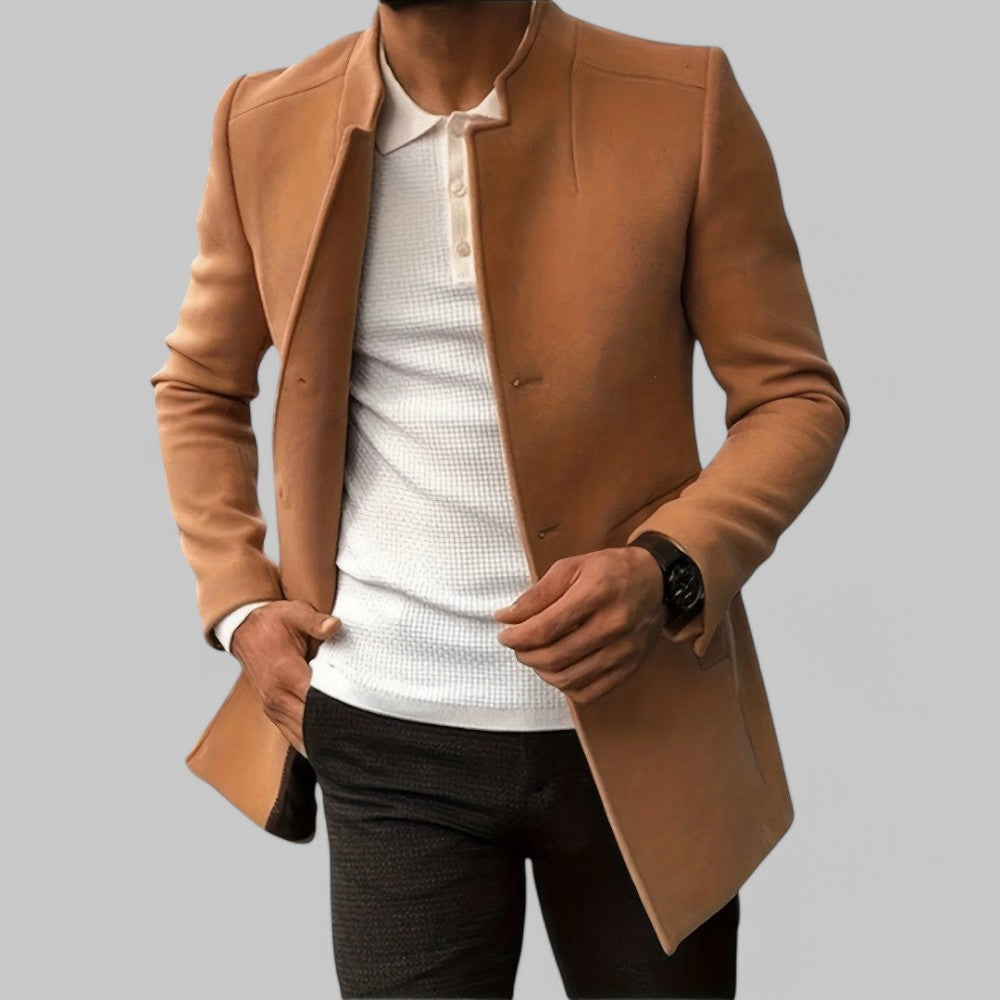 Nolan — Men’s Minimalist Stand-Collar Wool Coat