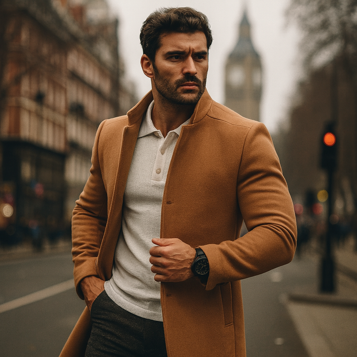 Nolan — Men’s Minimalist Stand-Collar Wool Coat