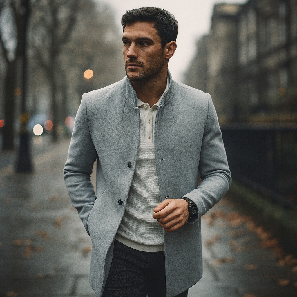 Nolan — Men’s Minimalist Stand-Collar Wool Coat