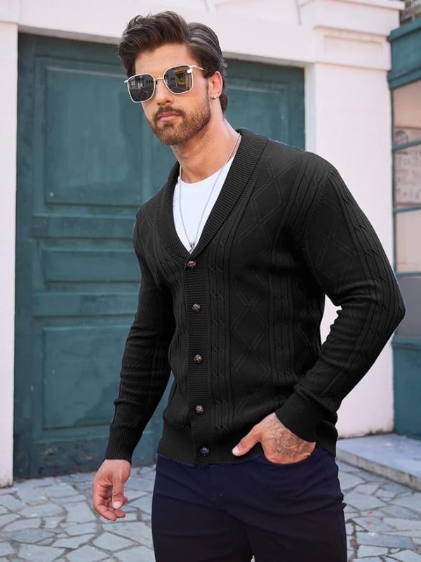 Everett — Shawl-Collar Cable Knit Cardigan