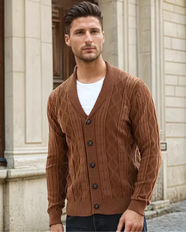 Everett — Shawl-Collar Cable Knit Cardigan