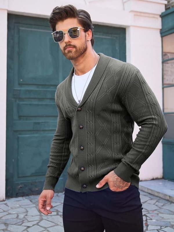 Everett — Shawl-Collar Cable Knit Cardigan