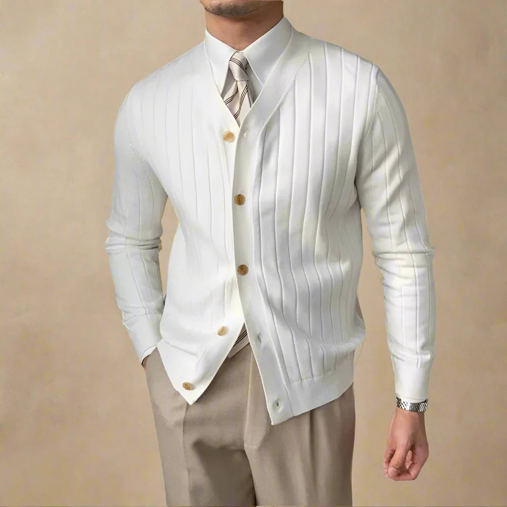 Lachlan — Ribbed V-Neck Button-Up Cardigan
