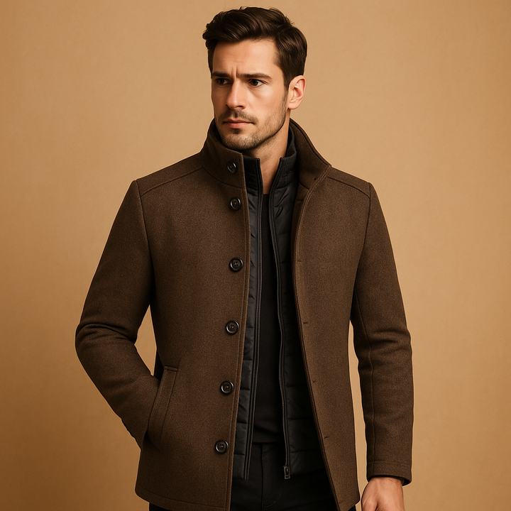 Sterling — Men’s Wool-Blend Funnel-Neck Camel Coat