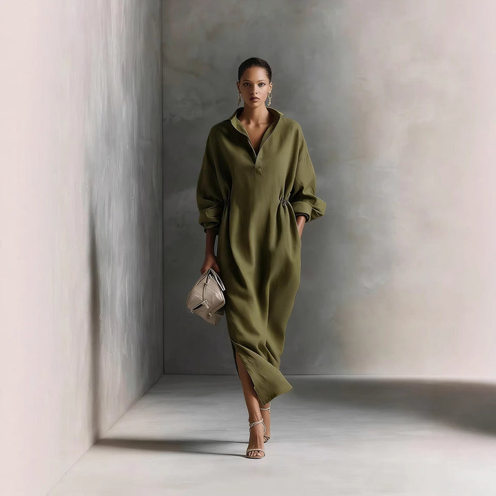 Marlowe Belle — Tie-Belt Collar Midi Dress