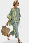 Rhoswen — Lavender Top & Striped Trouser Set