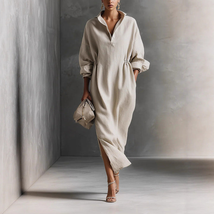 Marlowe Belle — Tie-Belt Collar Midi Dress