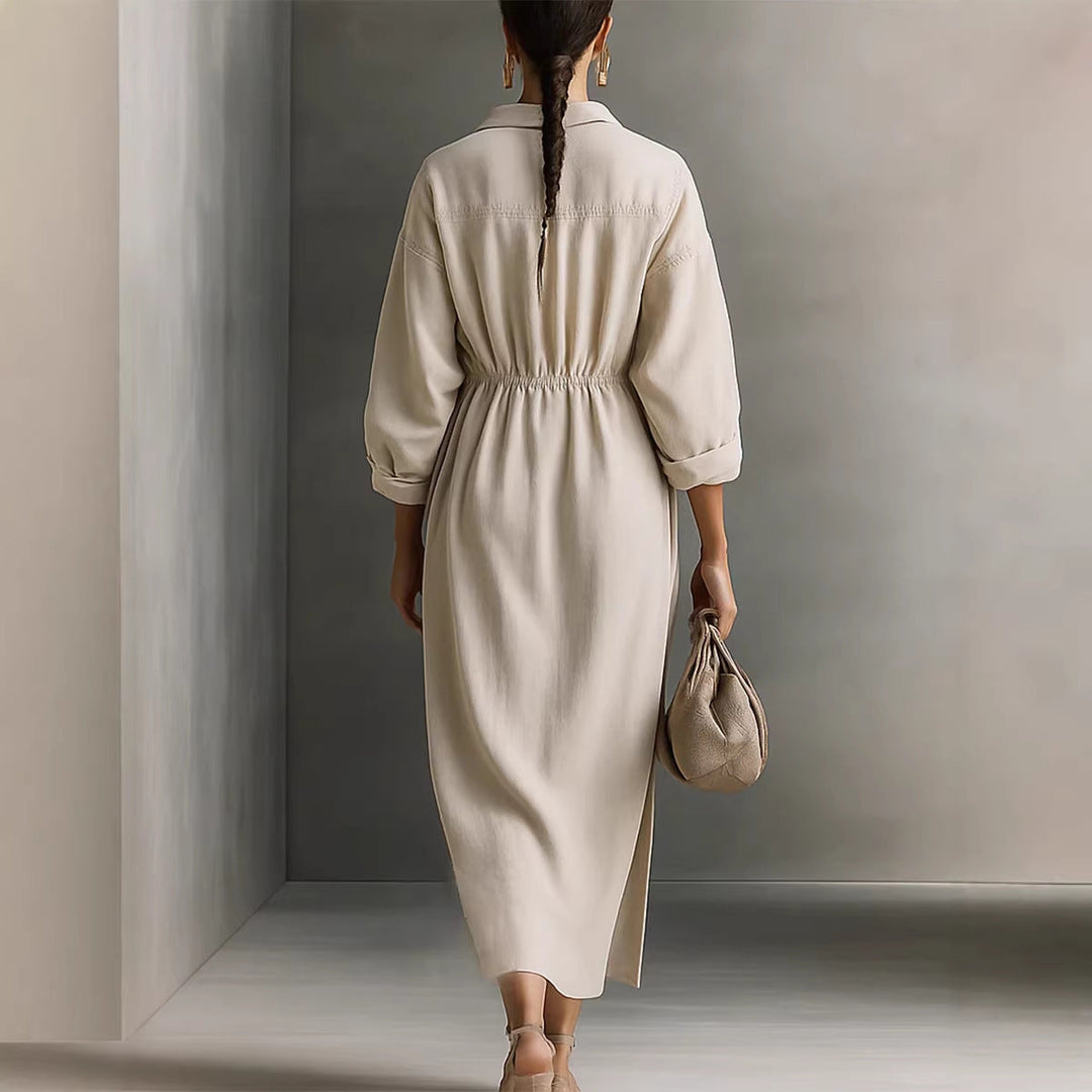 Marlowe Belle — Tie-Belt Collar Midi Dress