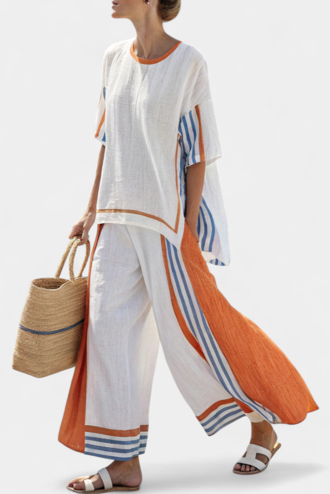 Thora — Striped Linen Wide-Leg Trouser &amp; Top Set